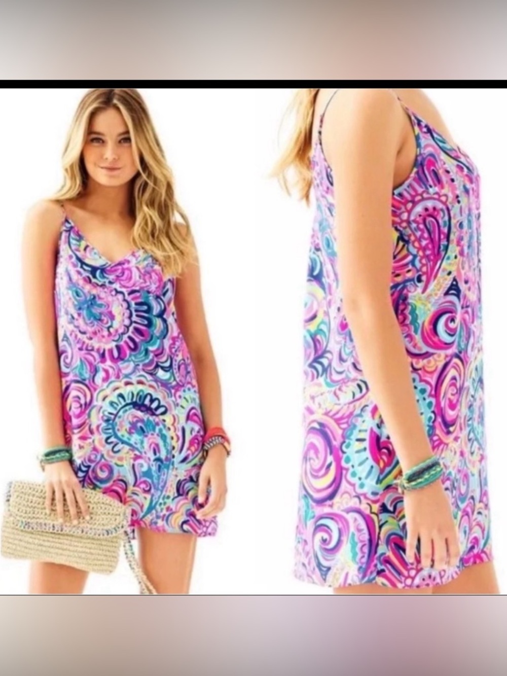 Lilly Pulitzer Lela Silk Slip Dress in the "Psychedelic Sunshine" print - Picture 3 of 11